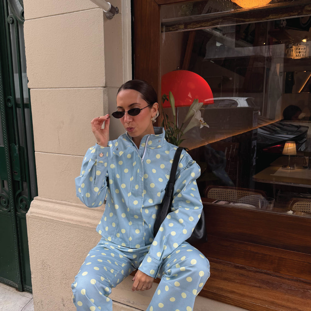 Polka dot jacket- Light blue
