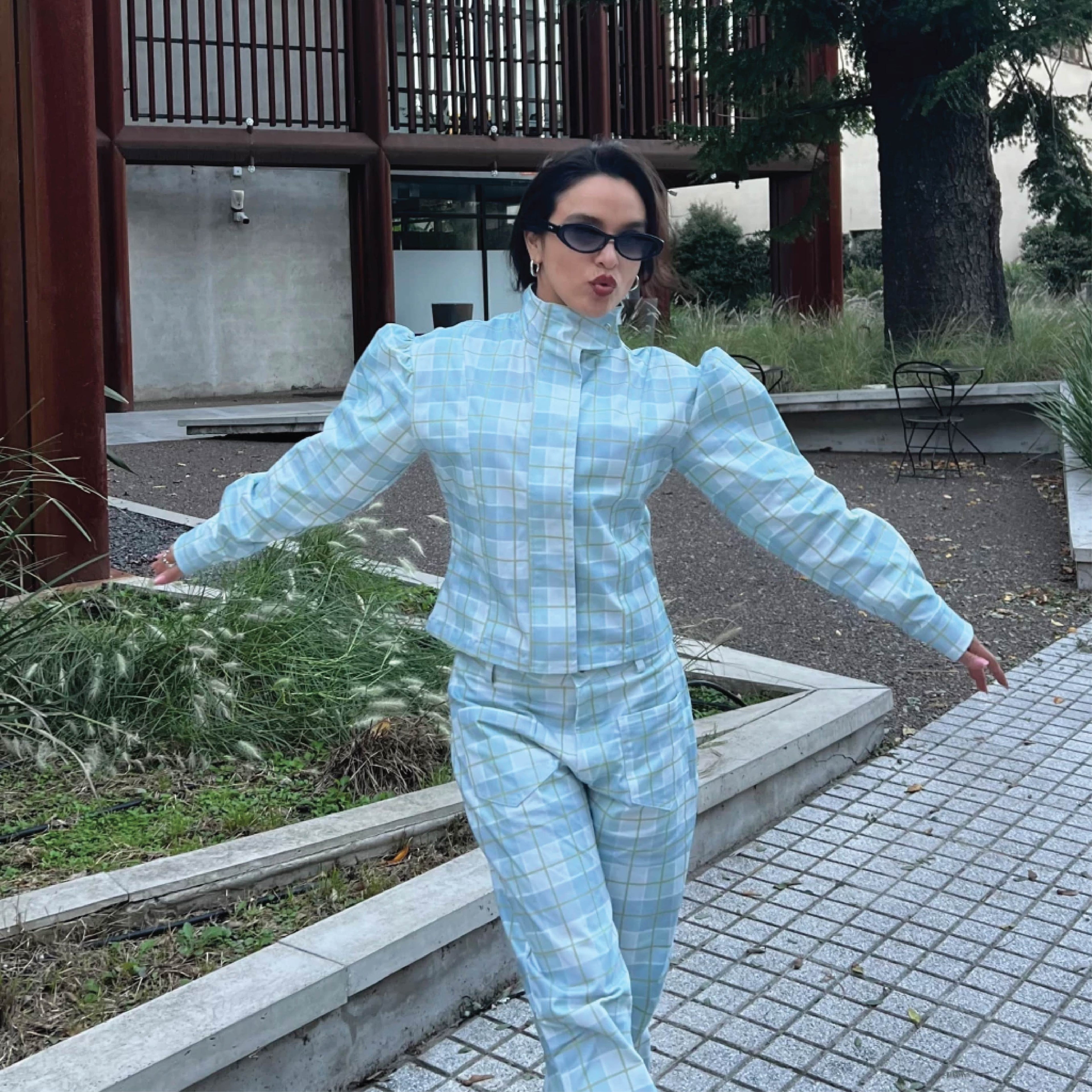 Plaid jacket- Light blue