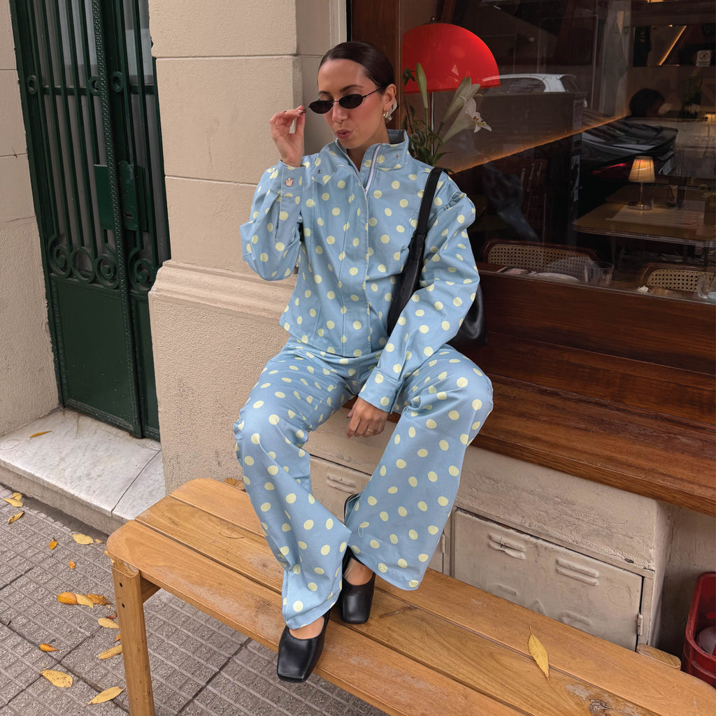 Polka dot trousers- Light blue